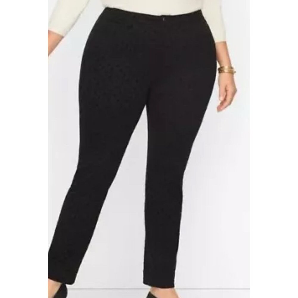 Talbots 18W Women Plus Black Pant Stretch Straight Velvet Polka‎ Dot Comfort